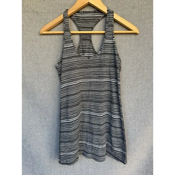 LULULEMON Cool‎ Racerback Tank 6/8 Cut Back Stripe Linen White Black - Picture 4 of 4